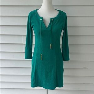 VTG Y2K Juicy Couture Teal Terrycloth Tunic Mini Dress Bell Sleeves XS/S GLAM